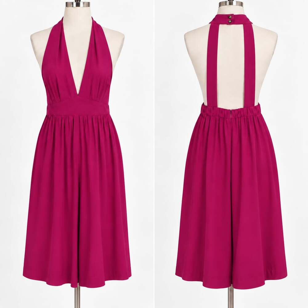 Vintage Y2K Amanda Uprichard Silk Dress S Fuchsia Hot Pink Halter Open Back USA